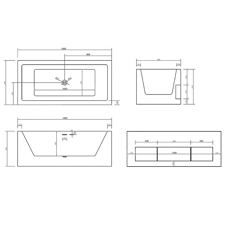 Акриловая ванна белая 160x80см Abber AB9339-1.6