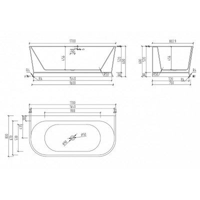 Акриловая ванна белая 170x80см Abber AB9276