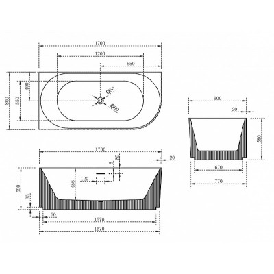 Акриловая ванна белая левая 170x80см Abber AB9329-1.7 L