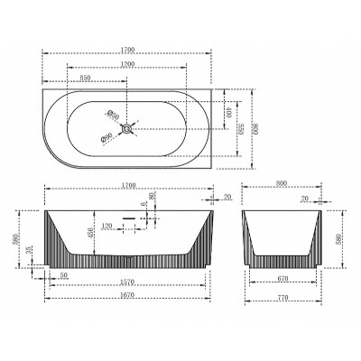 Акриловая ванна белая правая 170x80см Abber AB9329-1.7 R