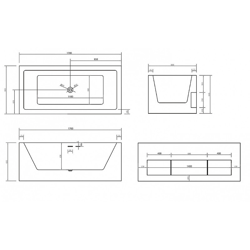 Акриловая ванна белая 170x80см Abber AB9339-1.7