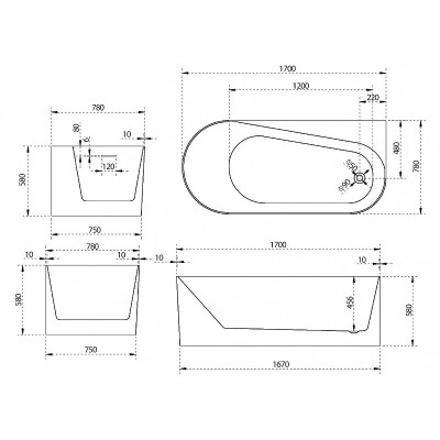 Акриловая ванна белая правая 170x78см Abber AB9496-1.7 R