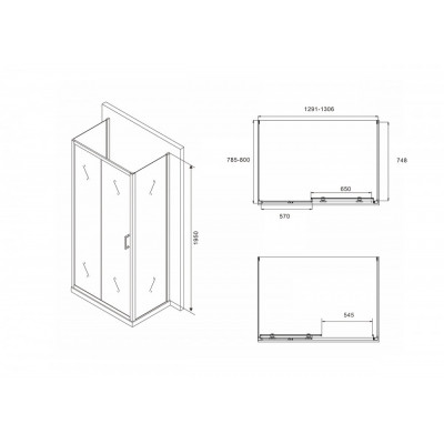 Душевой уголок черный 130х80см Abber Schwarzer Diamant AG30130B-S80B-S80B