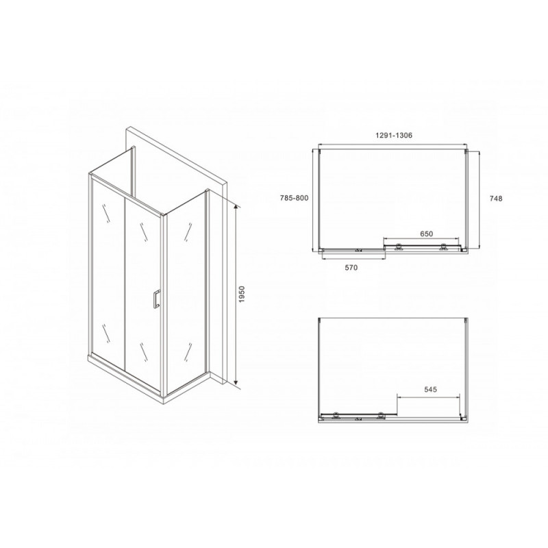 Душевой уголок черный 130х80см Abber Schwarzer Diamant AG30130B-S80B-S80B