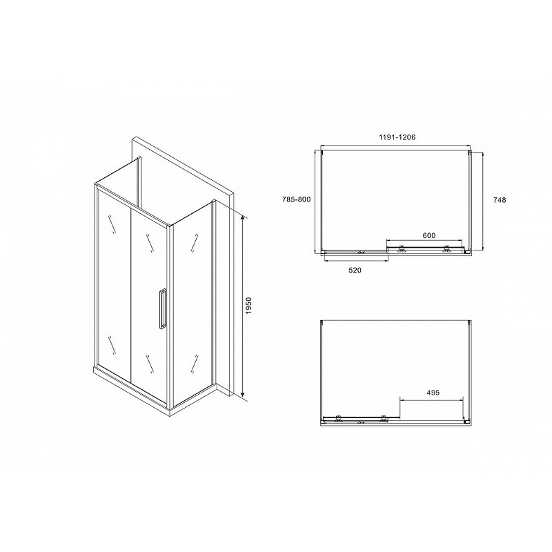 Душевой уголок черный 120х80см Abber Schwarzer Diamant AG30120BH-S80B-S80B