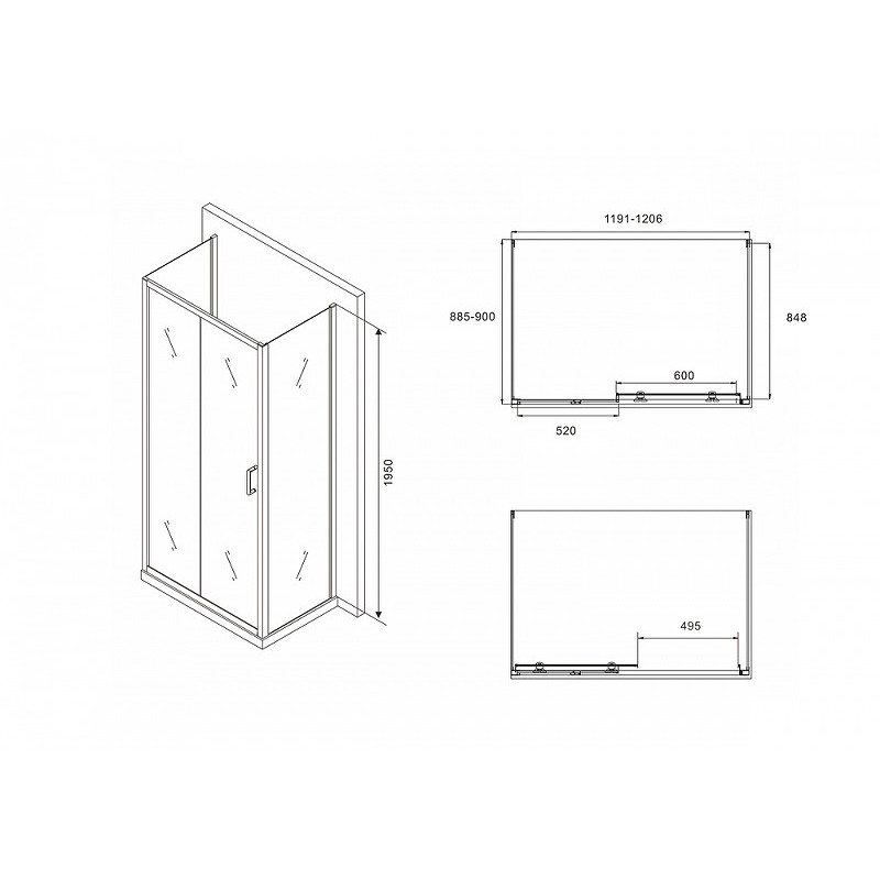 Душевой уголок черный 120х90см Abber Schwarzer Diamant AG30120B-S90B-S90B
