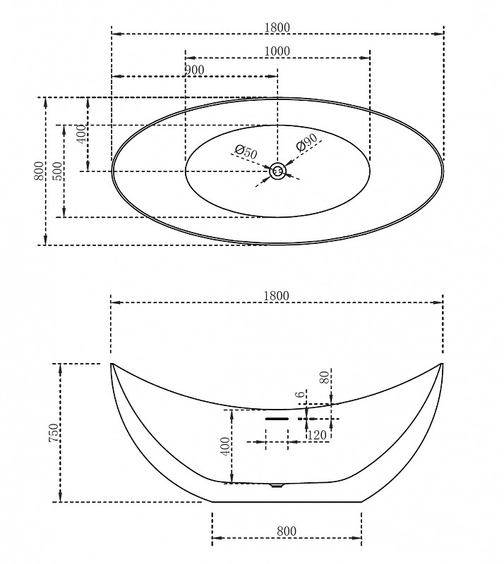 Акриловая ванна белая 180x80см Abber AB9333