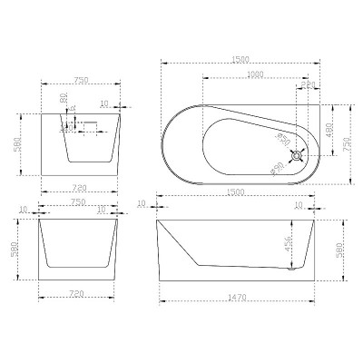 Акриловая ванна белая правая 150x75см Abber AB9496-1.5 R