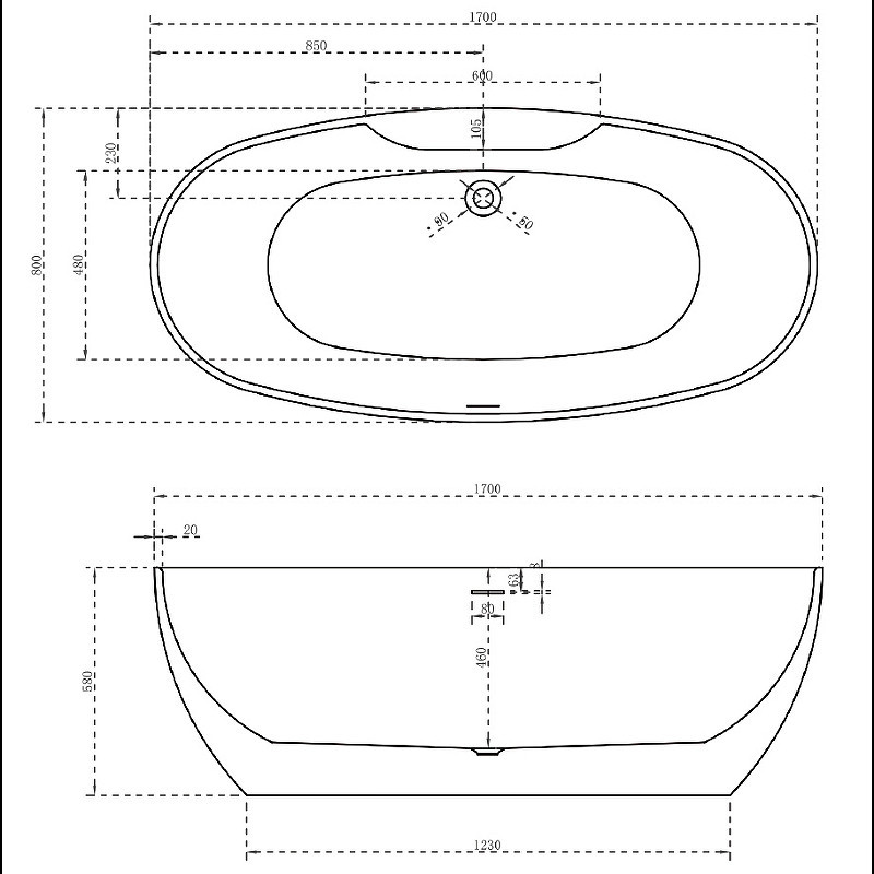 Акриловая ванна белая 170x80см Abber AB9323
