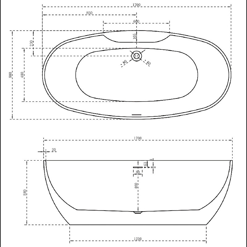 Акриловая ванна белая 170x80см Abber AB9323