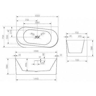 Акриловая ванна белая 150x75см Abber AB9494-1.5