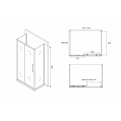 Душевой уголок черный 170х90см ABBER Schwarzer Diamant AG30170BH-S90B-S90B
