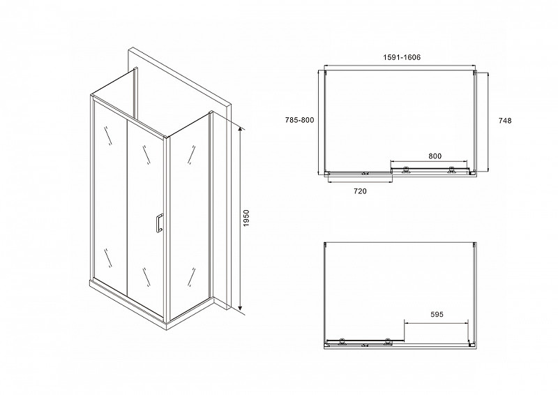 Душевой уголок черный 160x80см ABBER Schwarzer Diamant AG30160BH-S80B-S80B