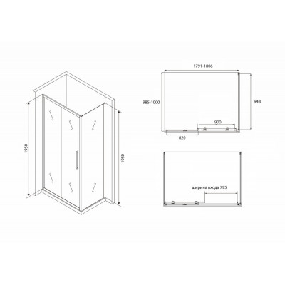 Душевой уголок черный 180х100см ABBER Schwarzer Diamant AG30180BH-S100B