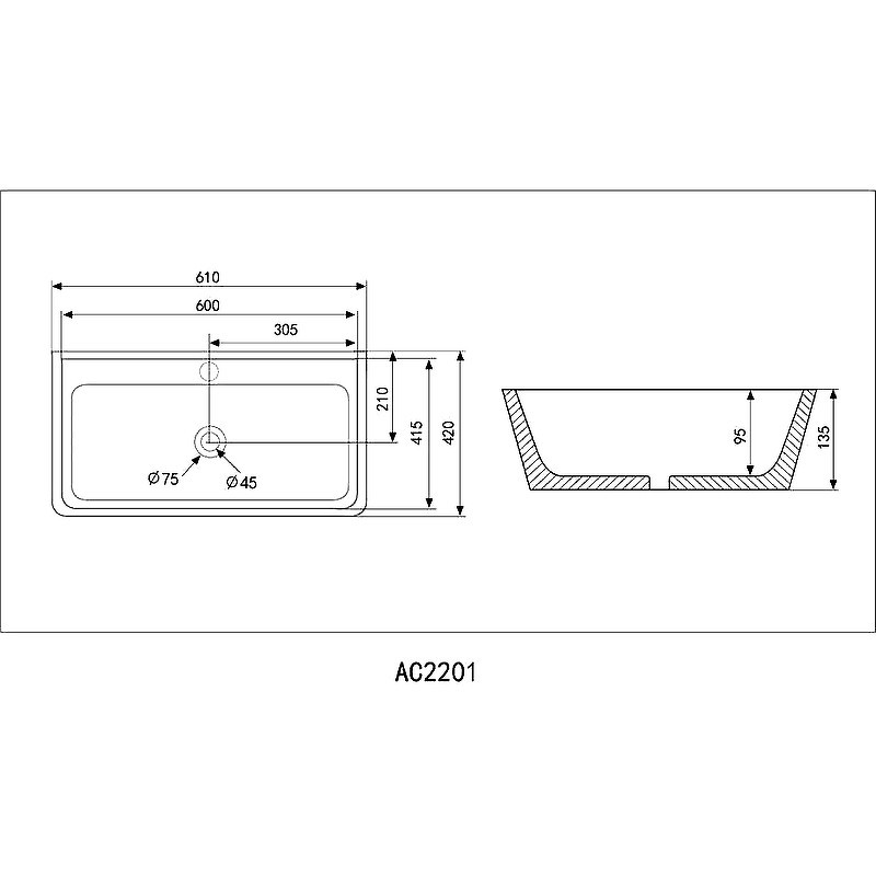 Раковина-чаша черная Abber AC2201MB