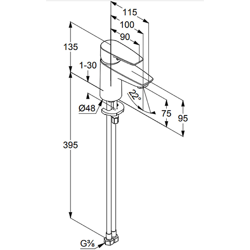 Смеситель для раковины хром Kludi Pure Solid 340280575
