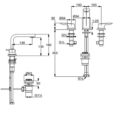 Смеситель для раковины встраиваемый хром Kludi Pure Solid 343940575