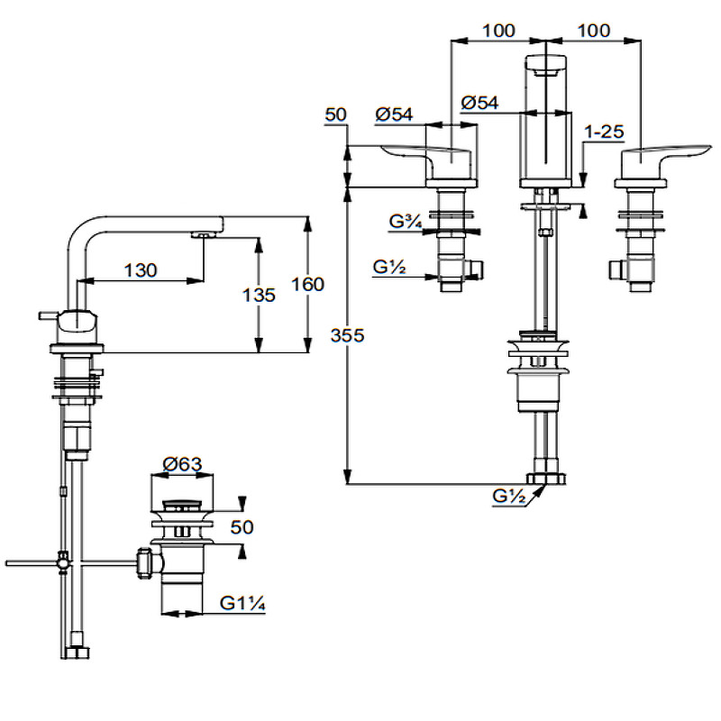 Смеситель для раковины встраиваемый хром Kludi Pure Solid 343940575