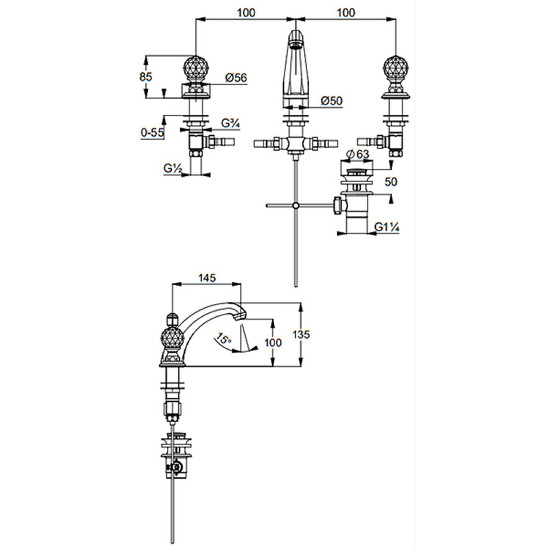 Смеситель для раковины встраиваемый хром Kludi Adlon 5104305G5