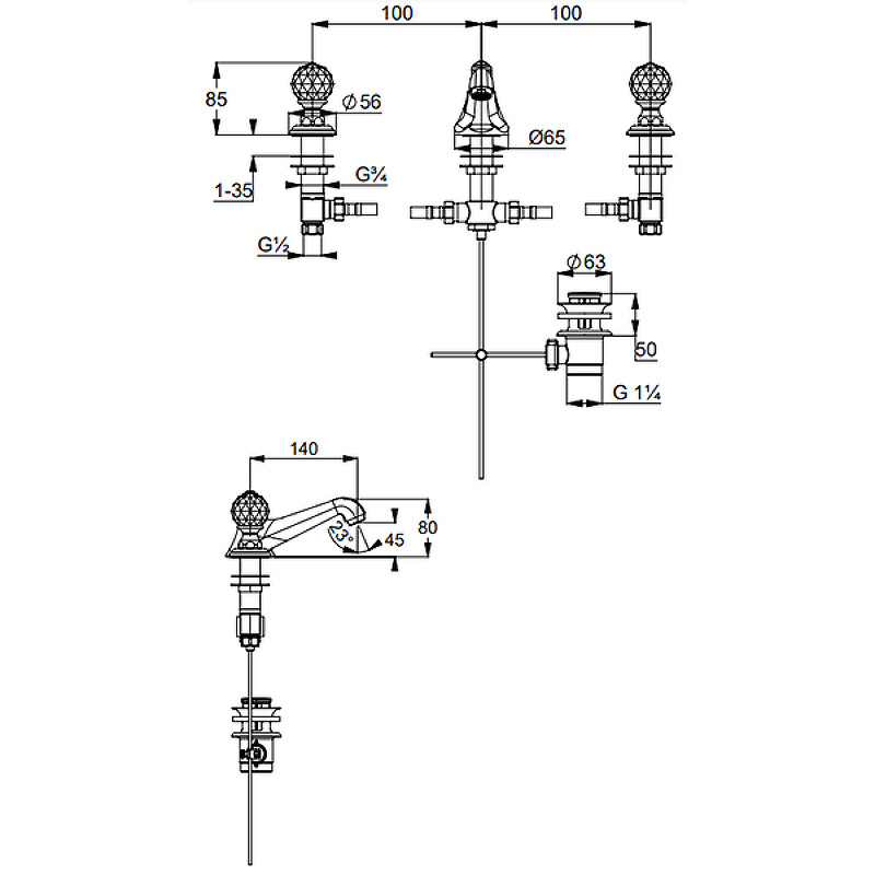 Смеситель для раковины встраиваемый хром Kludi Adlon 5104605G5
