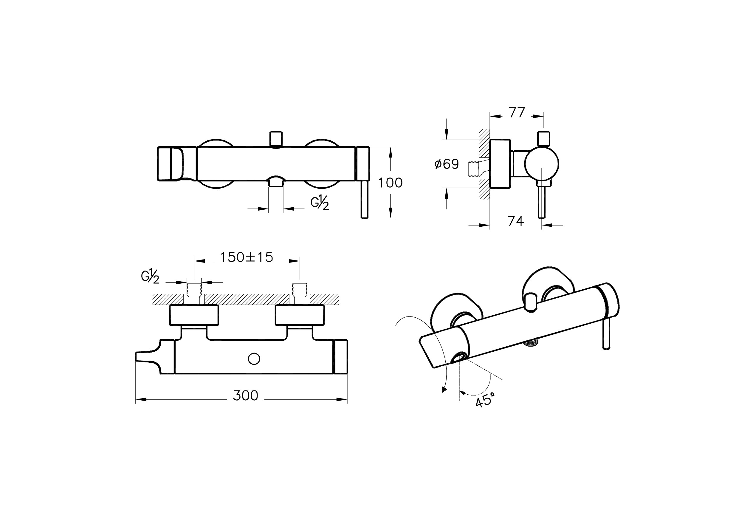 Смеситель для ванны и душа медь Vitra Origin A4261926