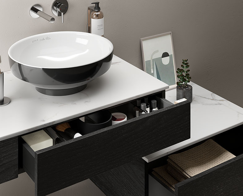 Тумба под раковину подвесная черный дуб 90см правая Vitra Origin 65676