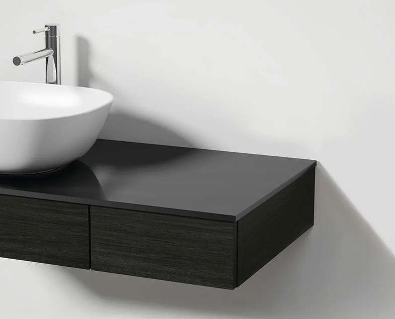 Тумба под раковину подвесная черный дуб 90см правая Vitra Origin 65676