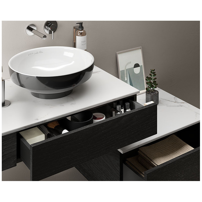 Тумба под раковину подвесная черный дуб 90см левая Vitra Origin 65673
