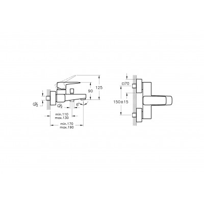 Смеситель для ванны и душа хром Vitra Root Square A42737EXP