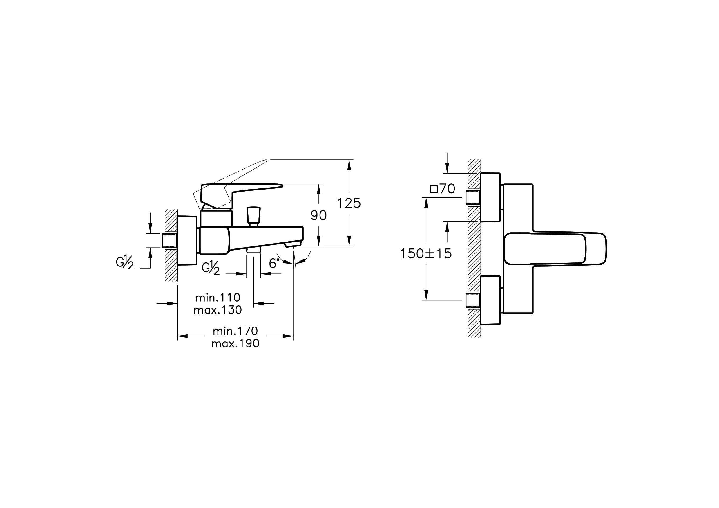 Смеситель для ванны и душа хром Vitra Root Square A42737EXP