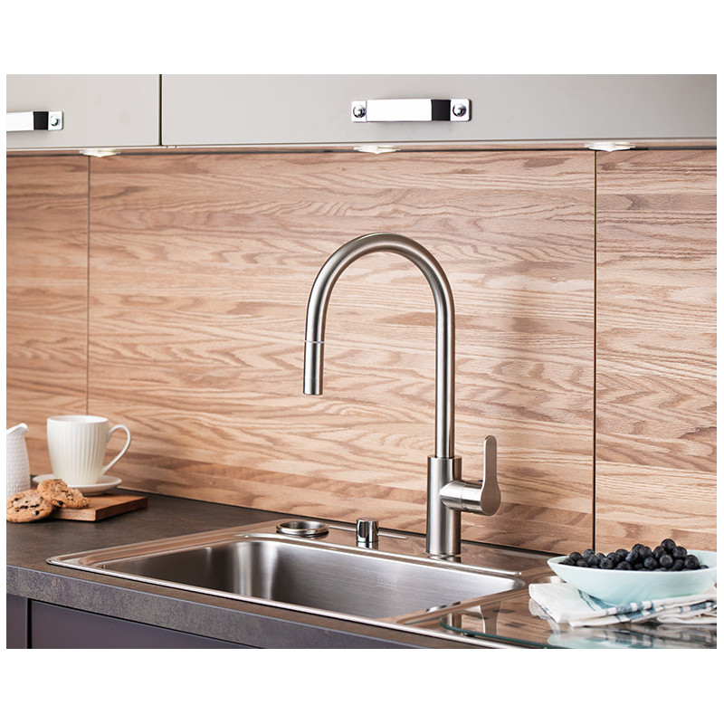 Смеситель для кухни с вытяжным изливом хром Vitra Root Inox A42153EXP