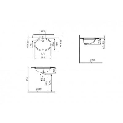 Раковина 52см встраиваемая снизу белая Vitra Arkitekt 6069B003-0012