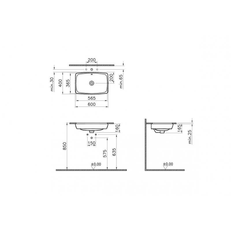 Раковина-чаша 60см с переливом белая Vitra Metropole 5668B003-0012