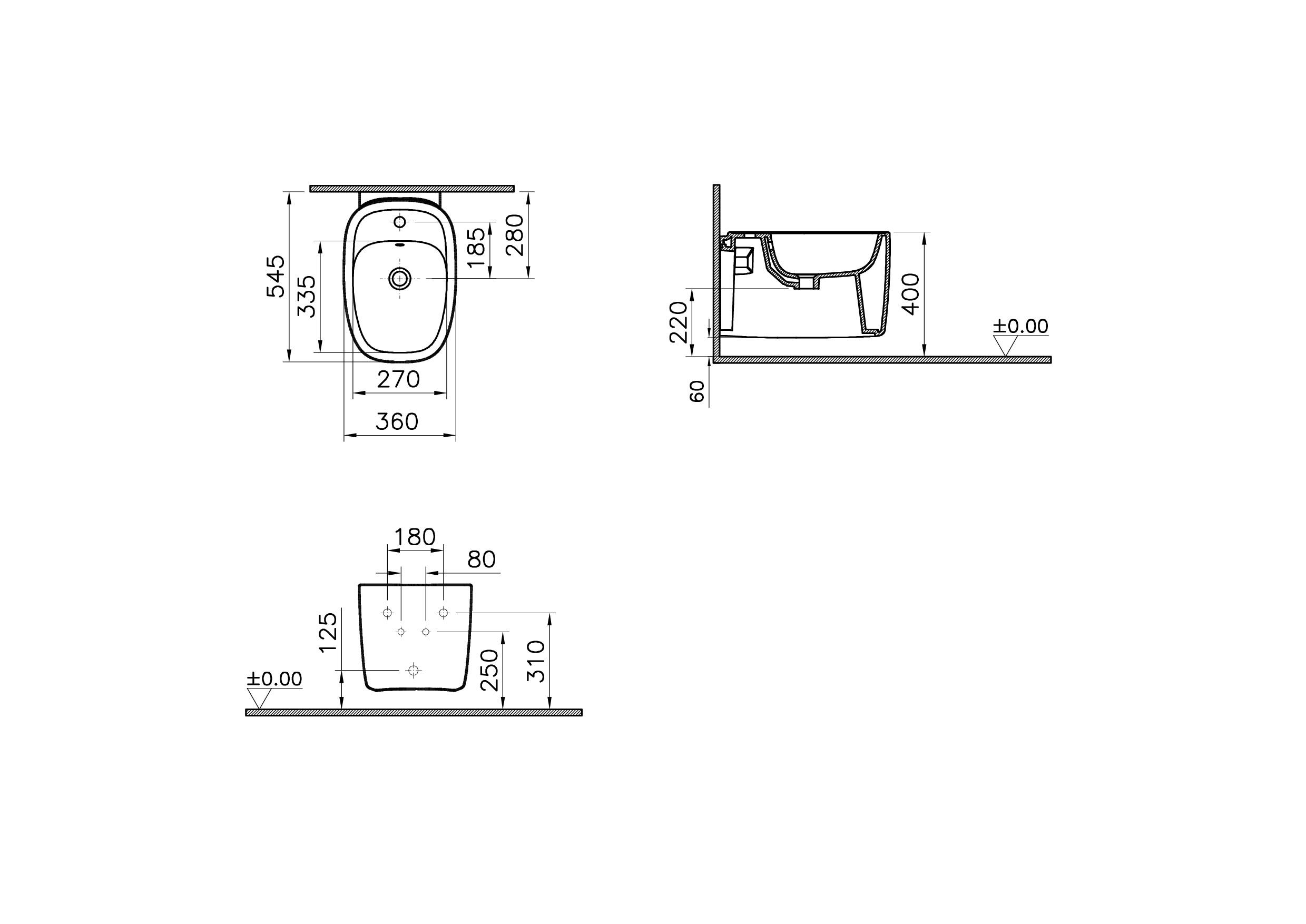 Подвесное биде черное Vitra Plural 7831B483-0288