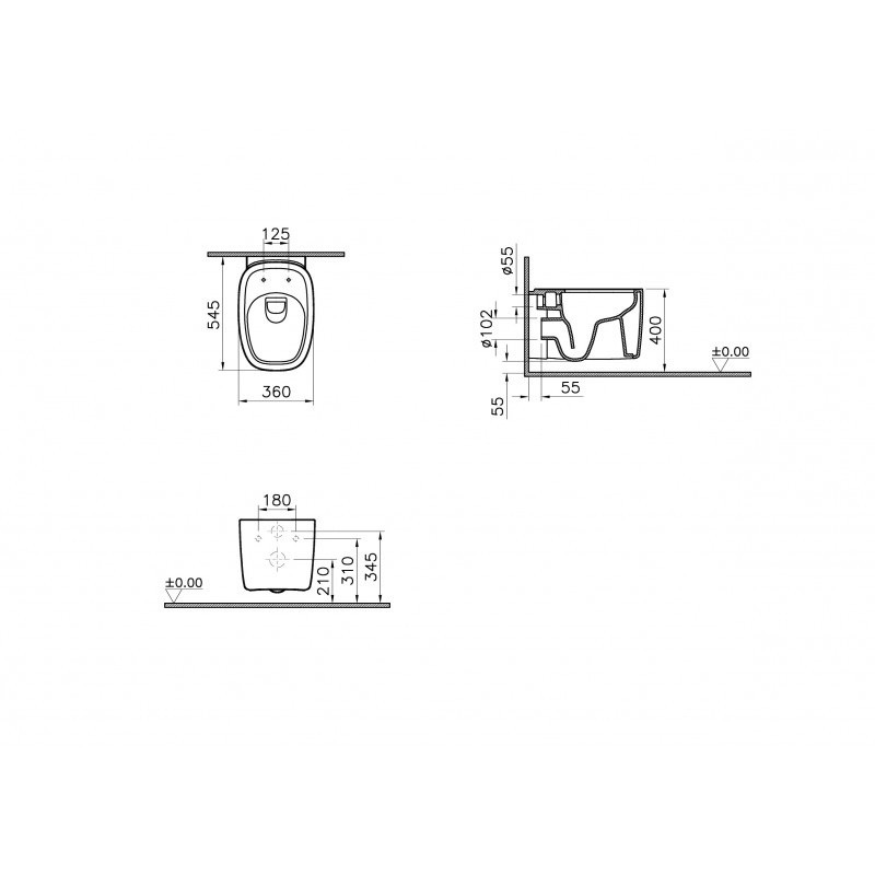Унитаз подвесной безободковый черный Vitra Plural 7830B483-0075