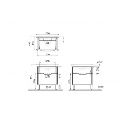 Тумба с раковиной подвесная антрацит 80см Vitra Sento 60836
