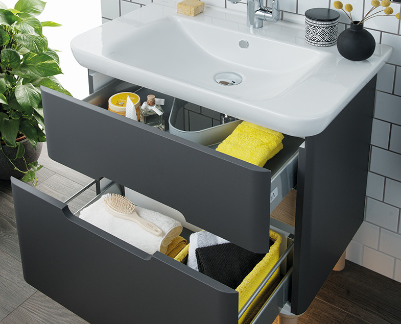 Тумба с раковиной подвесная антрацит 80см Vitra Sento 60836