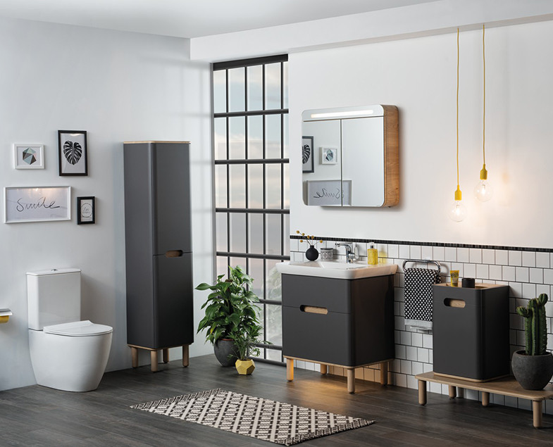 Тумба с раковиной подвесная антрацит 80см Vitra Sento 60836