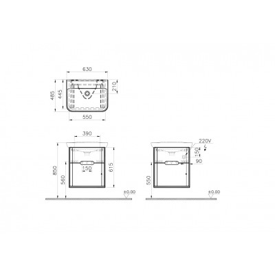 Тумба с раковиной подвесная белая 65см Vitra Sento 60822