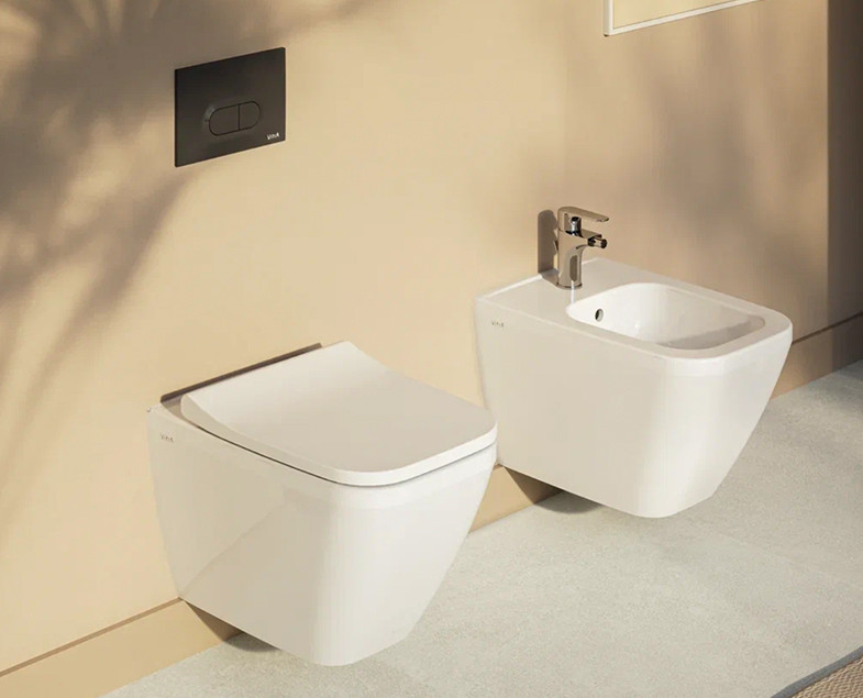 Подвесной безободковый унитаз 540x365мм Vitra Integra Square, с функцией биде и встроенным смесителем