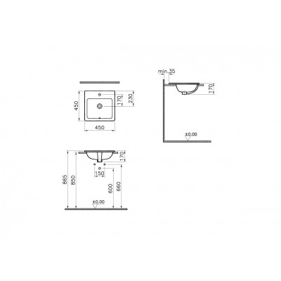 Раковина 45см встраиваемая белая Vitra S20 5463B003-0001