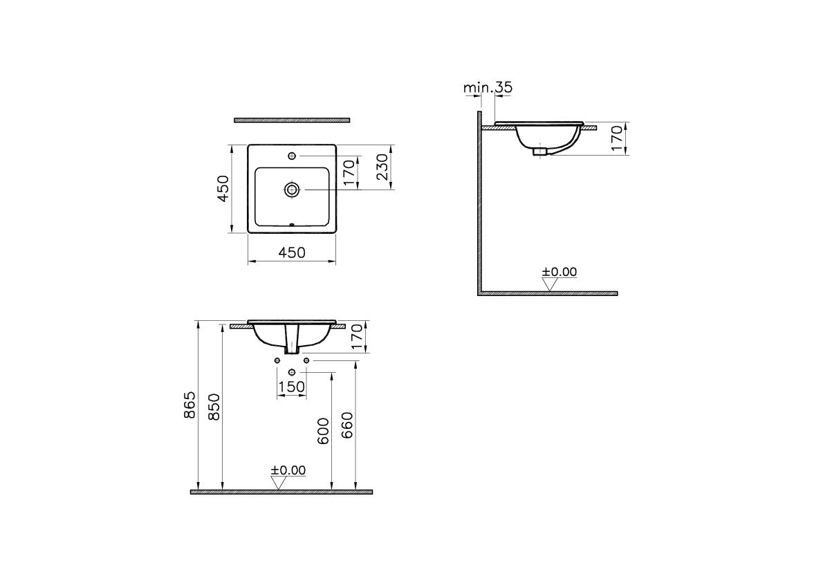 Раковина 45см встраиваемая белая Vitra S20 5463B003-0001