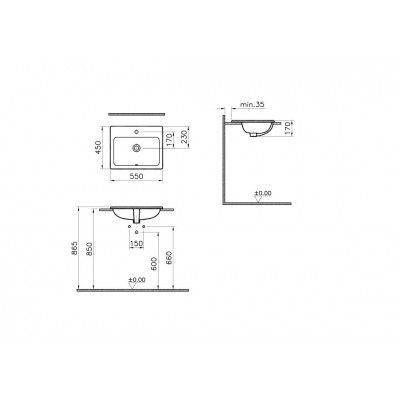 Раковина 55см встраиваемая белая Vitra S20 5465B003-0001