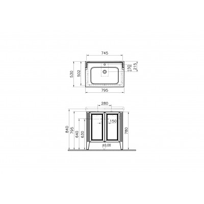 Тумба с раковиной напольная серая 80см Vitra Valarte 62154