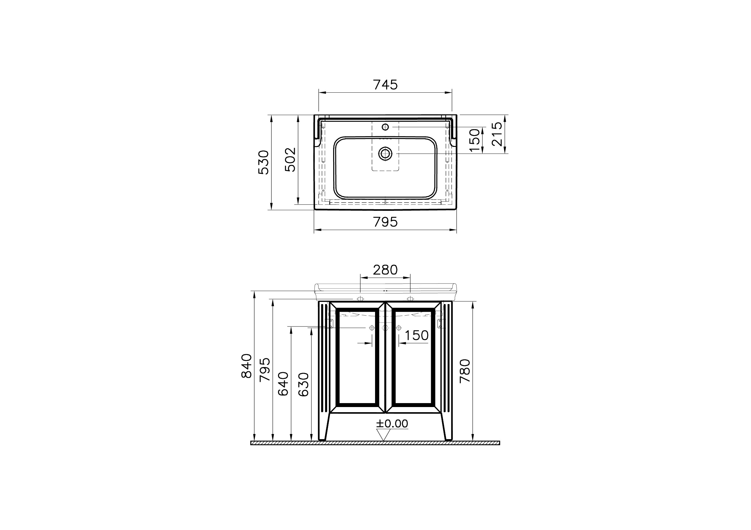 Тумба с раковиной напольная серая 80см Vitra Valarte 62154