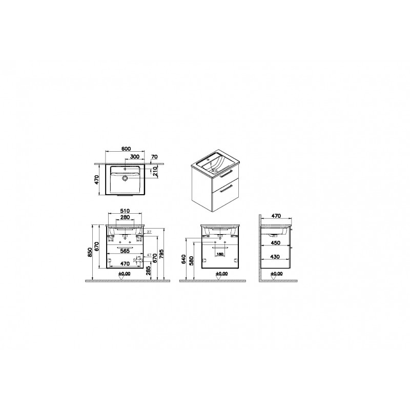 Тумба с раковиной подвесная белая 60см Vitra Root 66294