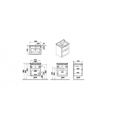 Тумба с раковиной подвесная темно-синяя 60см Vitra Root 68853