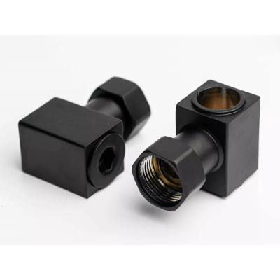 Уголок квадратный с американкой Luxon 3/4ВРx1/2НР, черный матовый (758SCH040504-RAL9005) - 2 шт (пара)