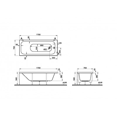 Акриловая ванна белая 170x70см Vitra Optimum Neo 64530001000
