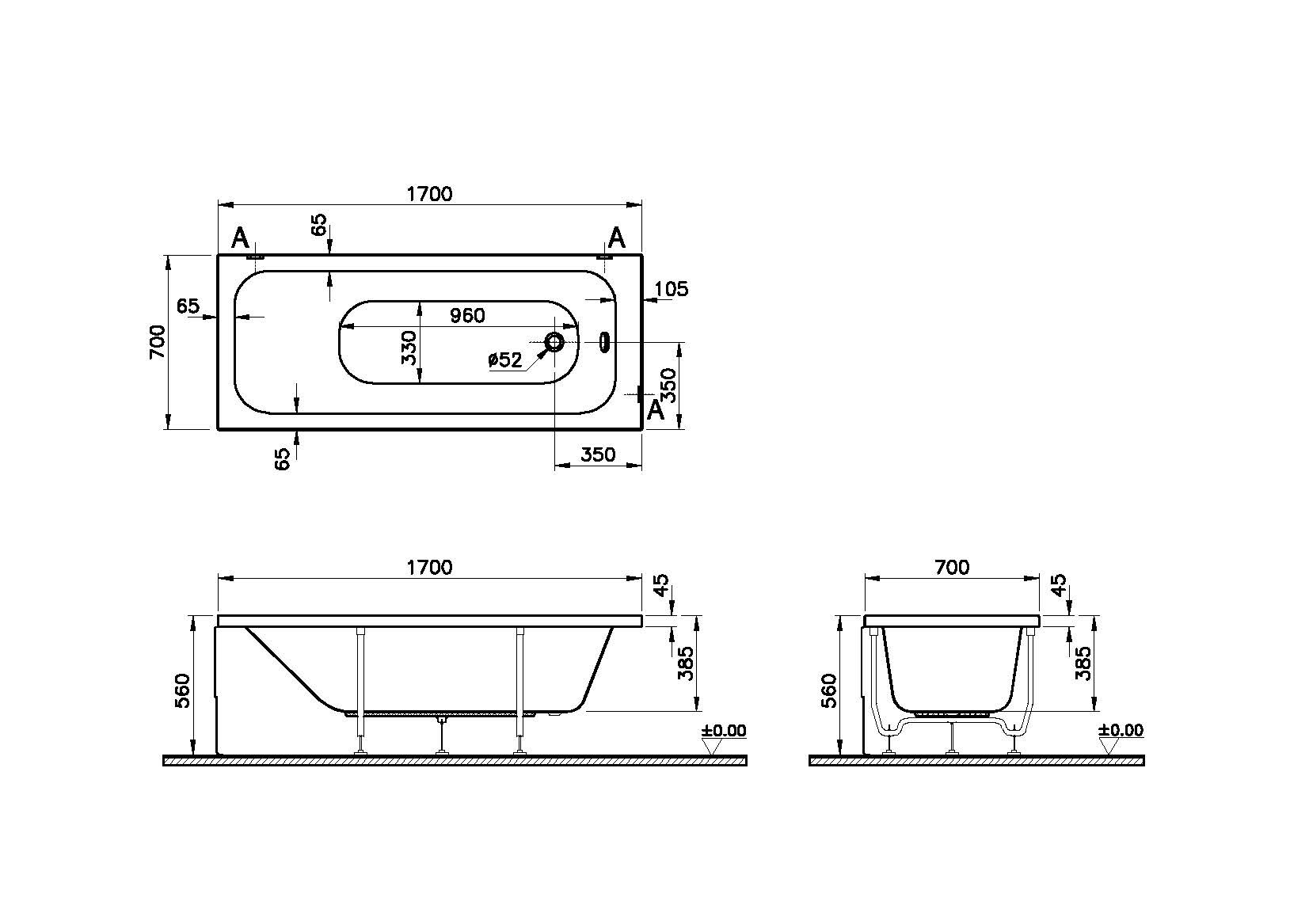 Акриловая ванна белая 170x70см Vitra Optimum Neo 64530001000